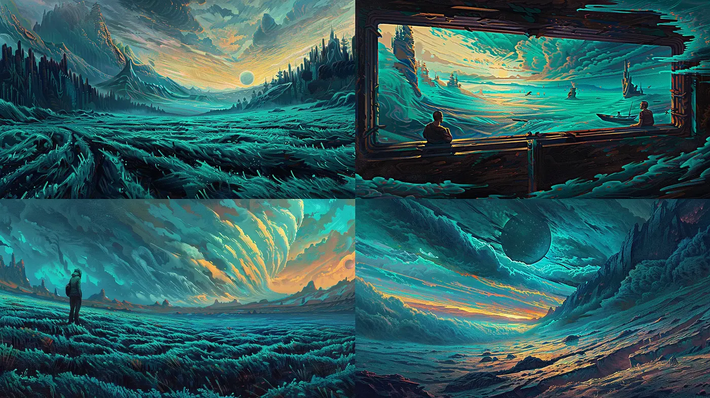 Ethereal Twilight Landscapes with Surrealistic Glow - Midjourney sref style