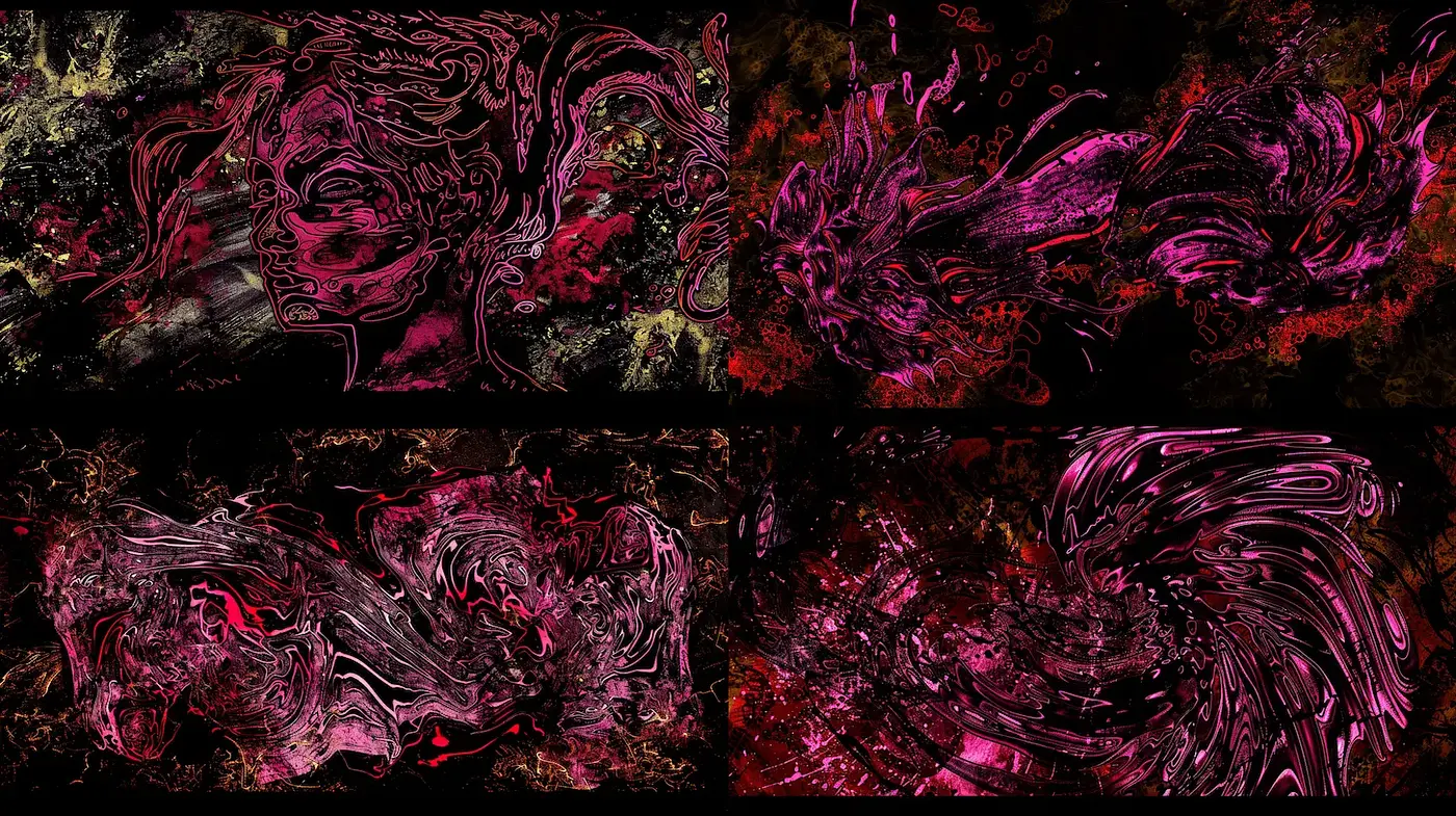 Dynamic Abstract Expressionism with Fluid Motifs - Midjourney sref style