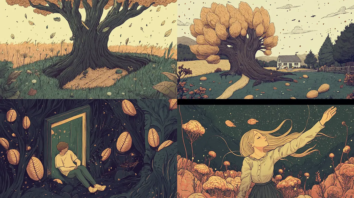 Autumnal Harmony: Rustic Illustrative Nostalgia in Pastel Hues - Midjourney sref style