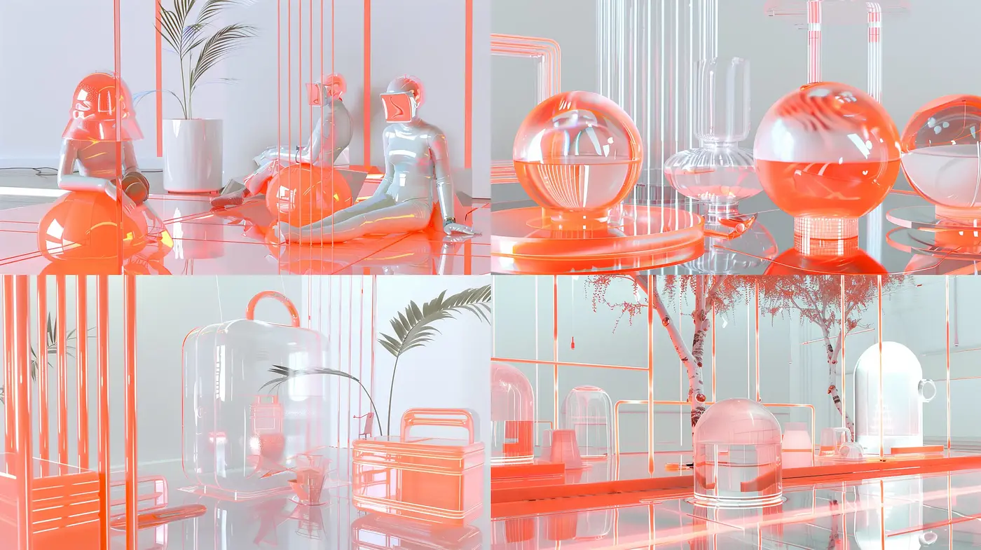 Luminous Coral Hues in Surreal Futuristic Ambiances - Midjourney sref style