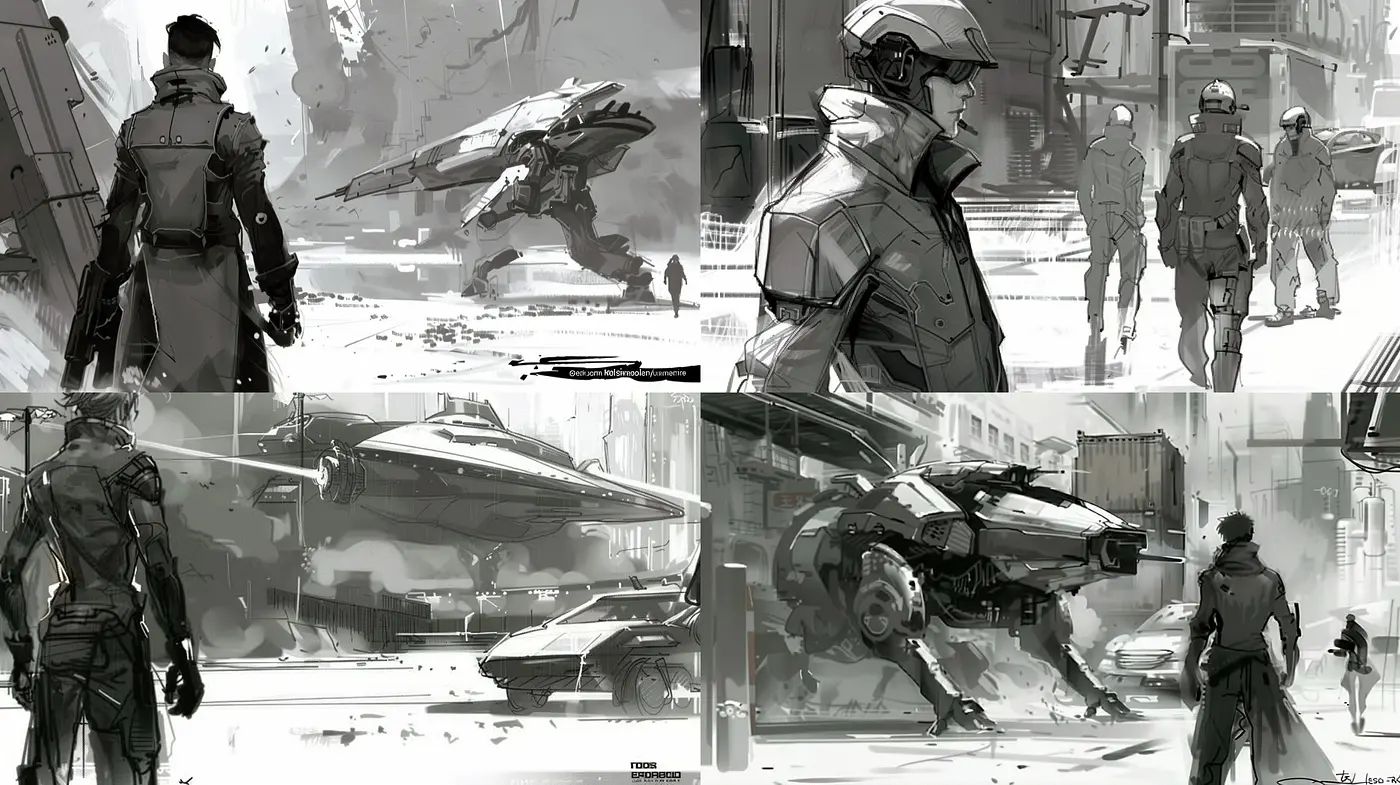 Monochromatic Visions of Futuristic Urban Complexity - Midjourney sref style