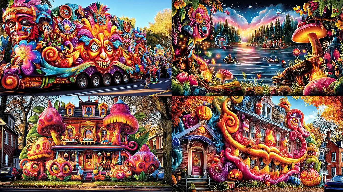 Vibrant and Whimsical Fantasy Landscapes with Bold Color Schemes - Midjourney sref style