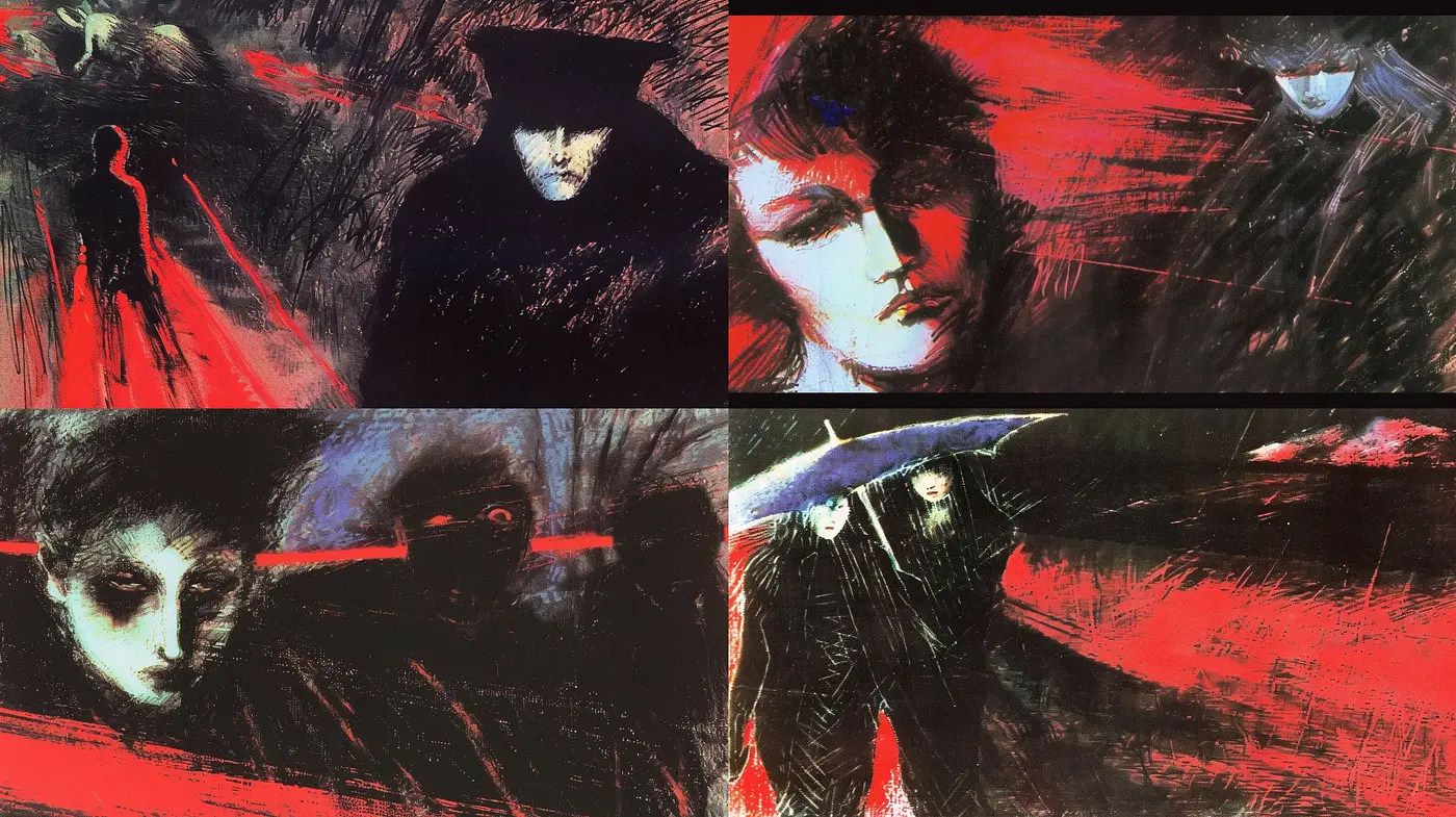 Expressionist Shadows and Crimson Dreams - Midjourney sref style
