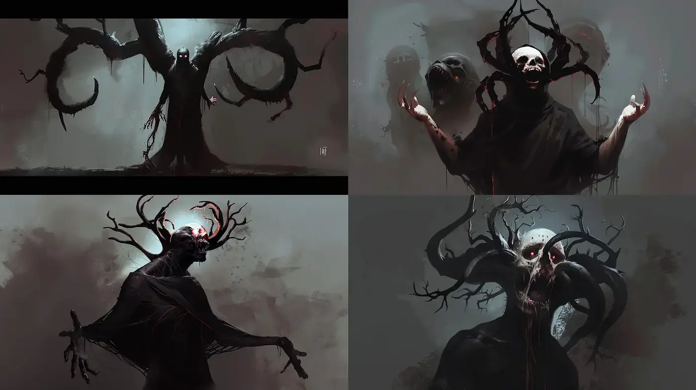 Dark, ethereal fantasy with organic and grotesque elements - Midjourney sref style