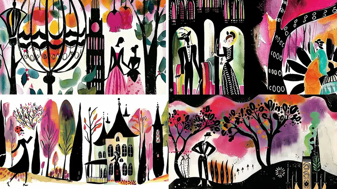 Whimsical and Expressive Illustrations with a Retro Aesthetic - Midjourney sref style