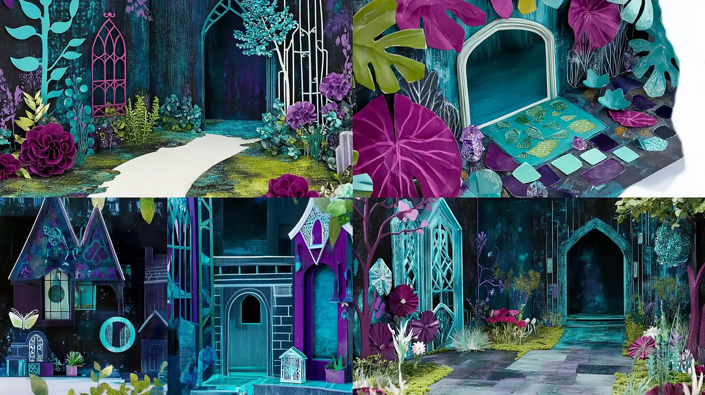 Enchanted Nocturnal Garden: A Fantastical Fusion of Florals and Architectonics - Midjourney sref style