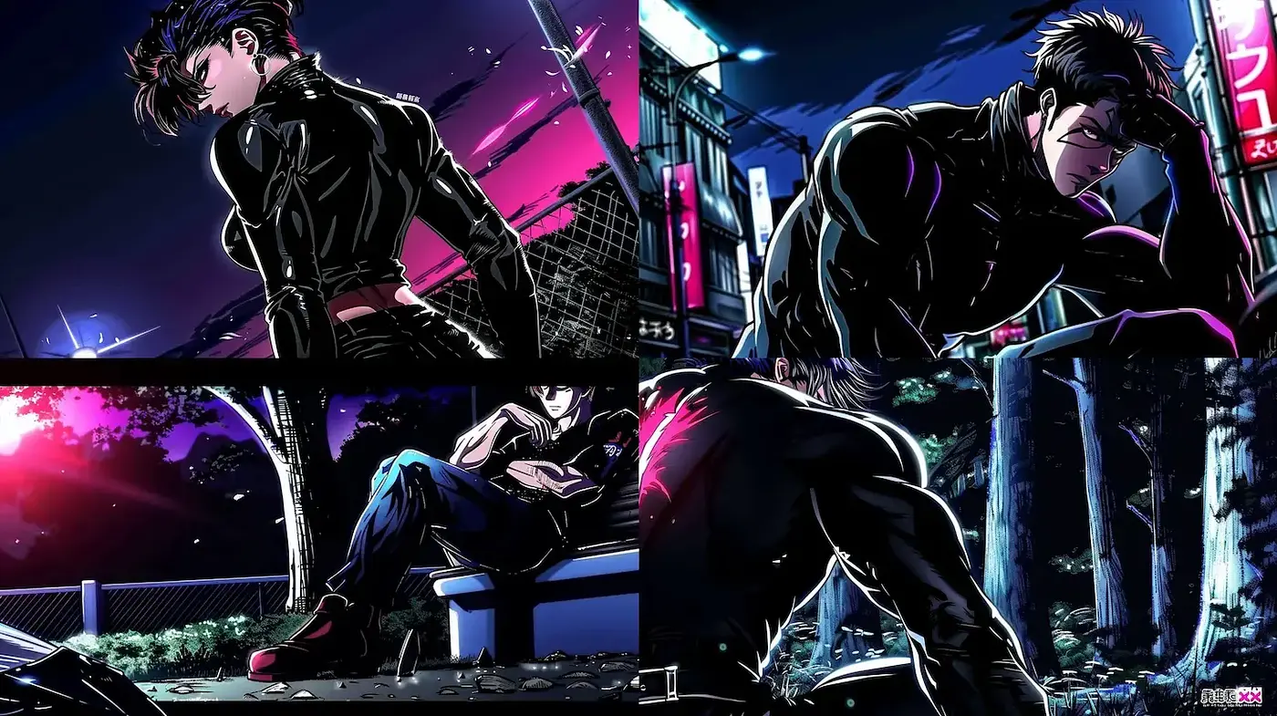 Dynamic urban night scenes with a stylized, graphic novel aesthetic - Midjourney sref style