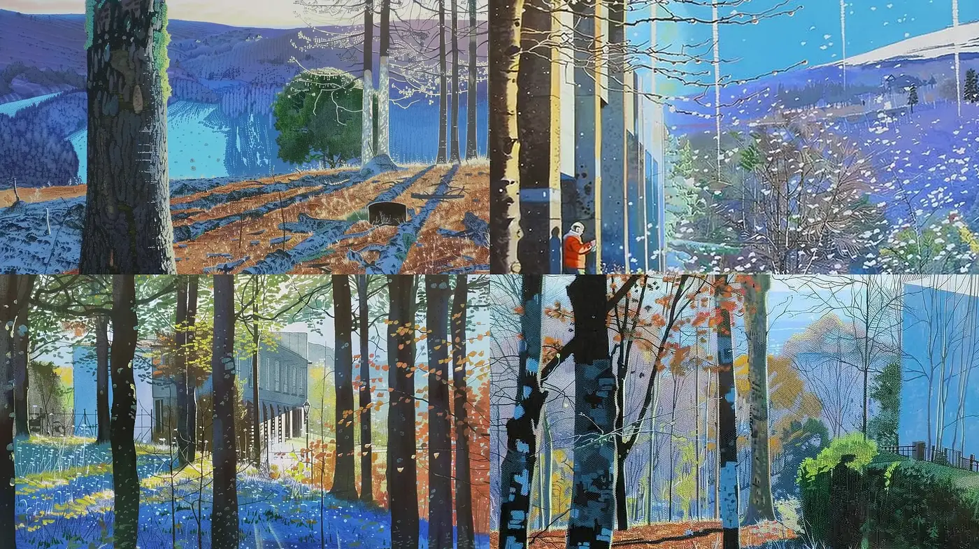 Enchanted Woodland Tableau with Vivid Color Symphony - Midjourney sref style