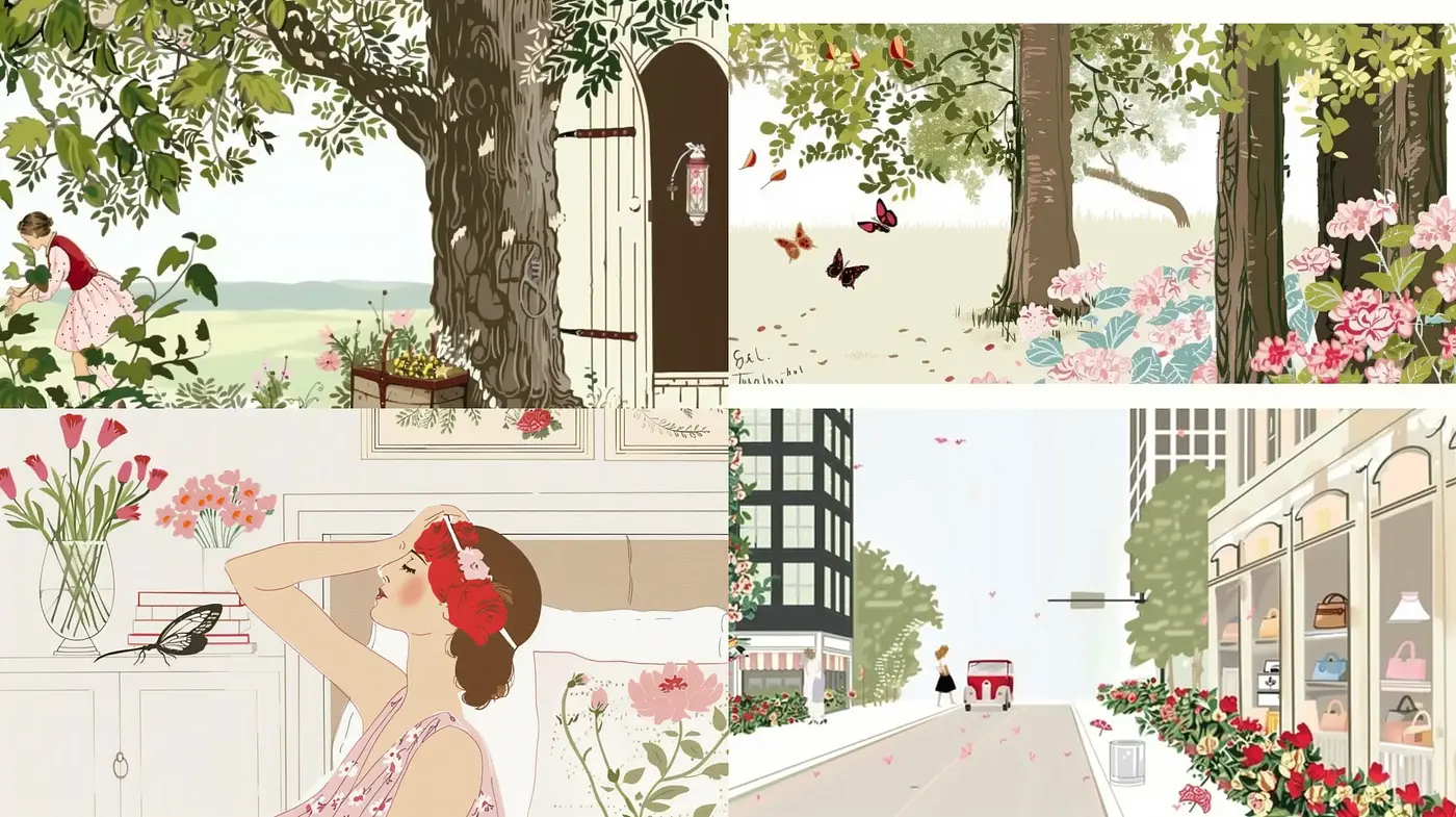 Serene Pastoral and Urban Elegance with a Touch of Modern Impressionism - Midjourney sref style