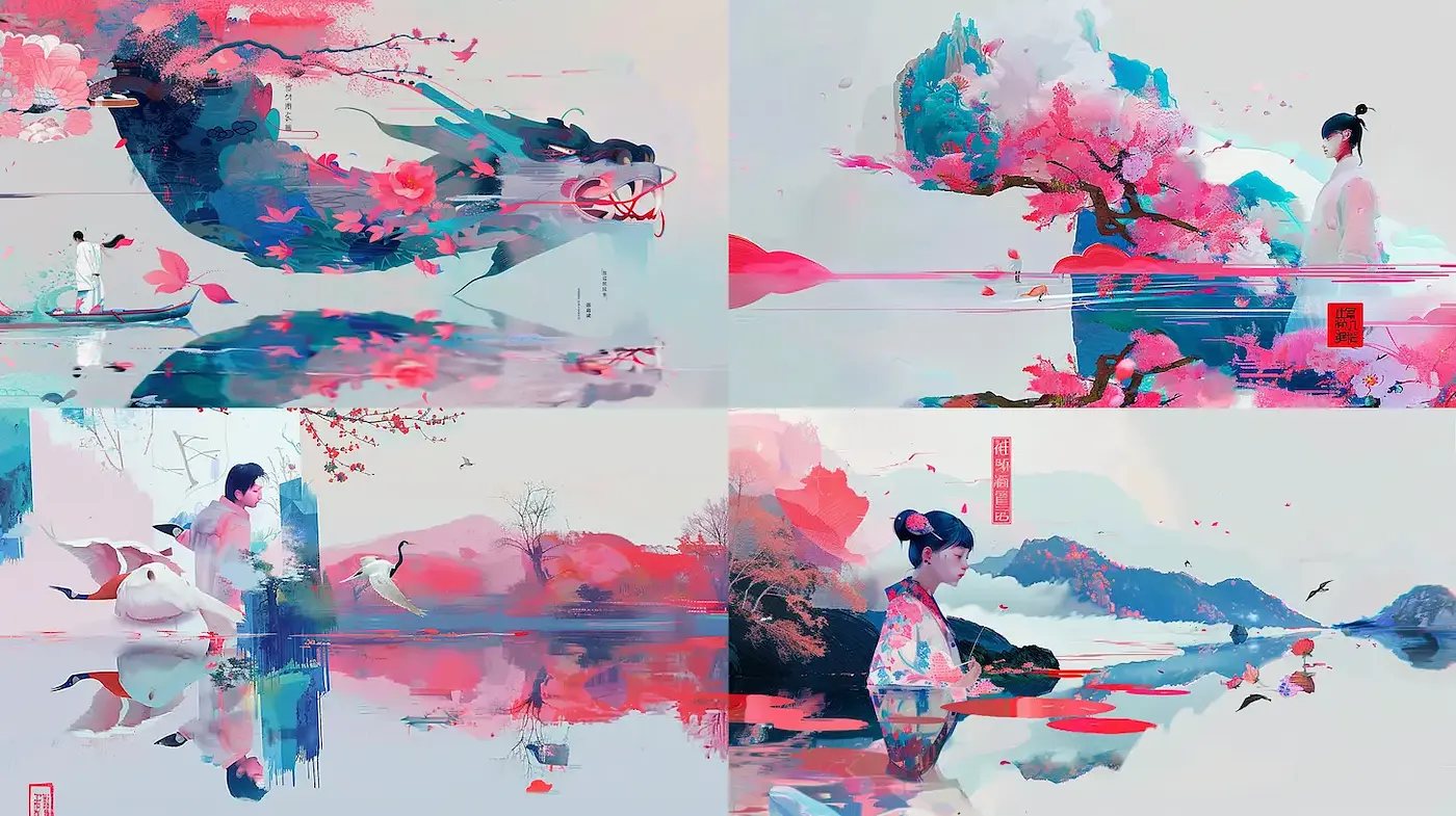 Serene and Dreamlike Aesthetic with Nature and Human Interactions - Midjourney sref style