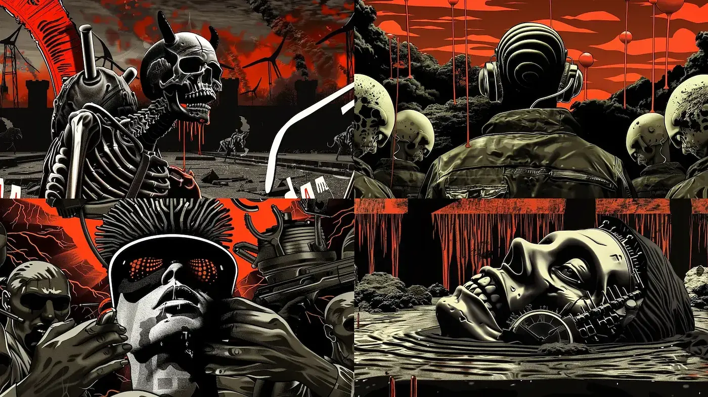 Apocalyptic Visions in High-Contrast Graphic Novel Style - Midjourney sref style