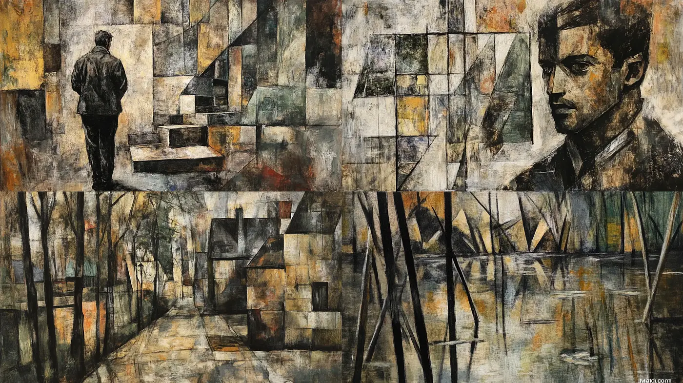 Fragments of Time: A Cubist-Inspired Kaleidoscope in Sepia Tones - Midjourney sref style