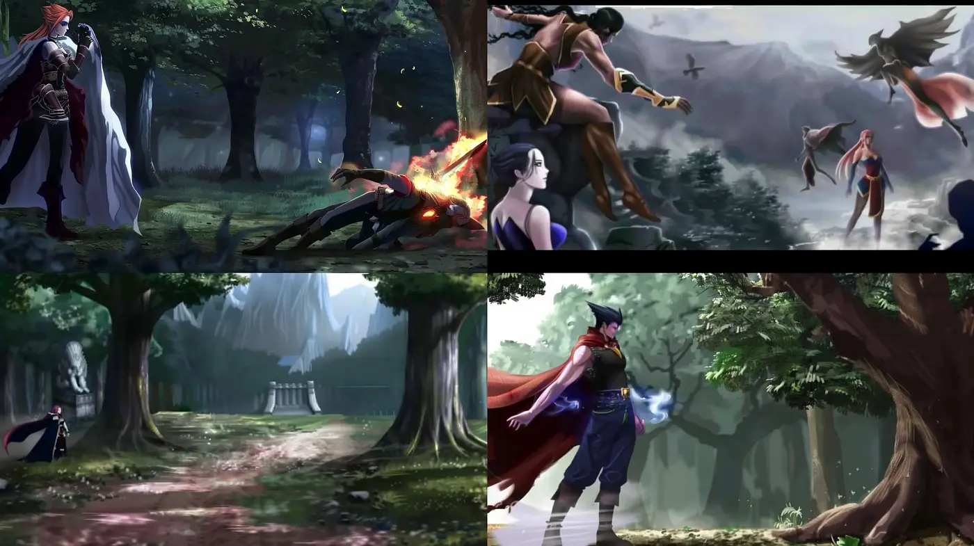 Ethereal Fantasy Landscape with Dynamic Character Action - Midjourney sref style
