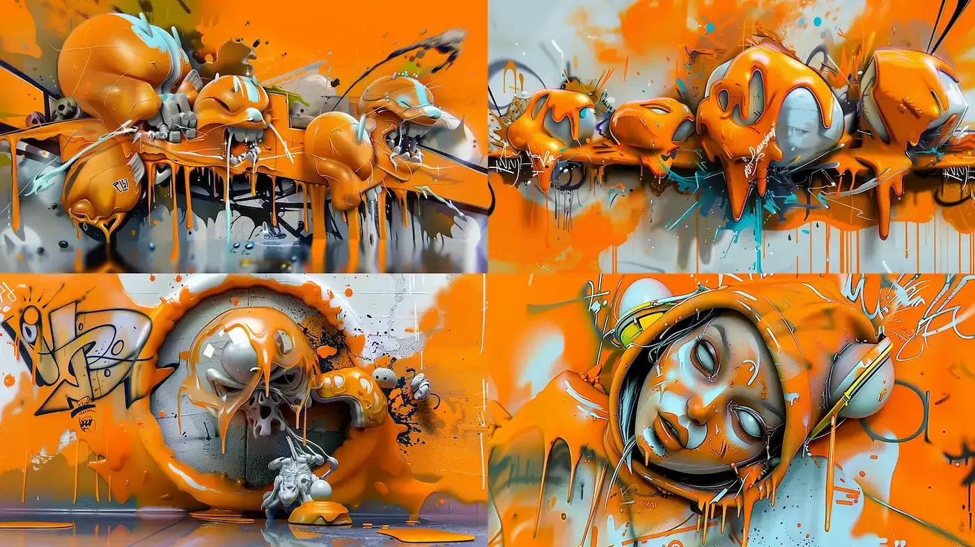 Surreal Orangescapes: Drips and Dreams in Urban Artistry - Midjourney sref style