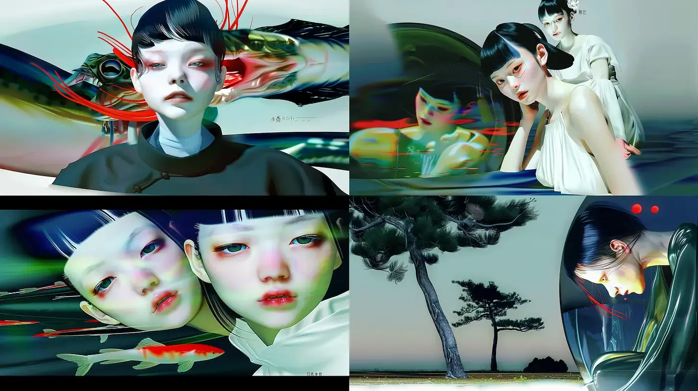Intriguingly Surreal Aesthetic with a Fusion of Digital and Traditional Elements - Midjourney sref style