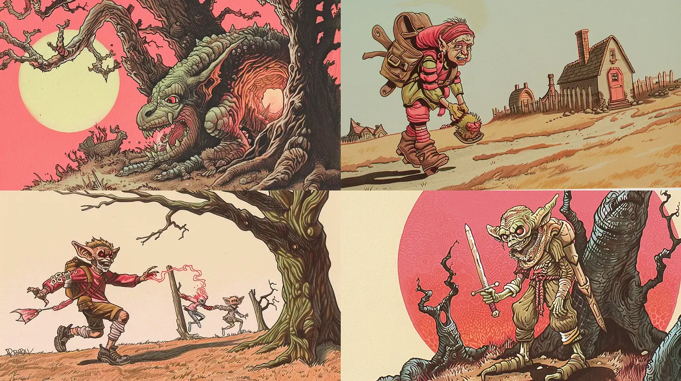 Twilight Fantasy Illustration with Warm Sepia Tones - Midjourney sref style