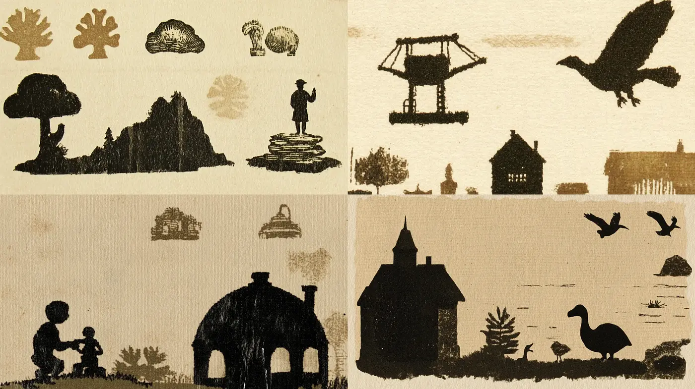 Rustic Sepia Silhouettes: A Homage to Traditional Woodcut Techniques - Midjourney sref style