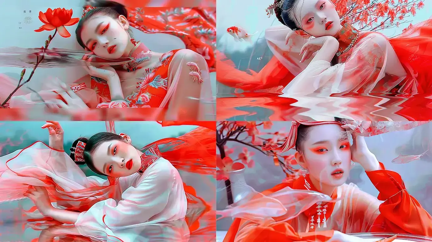 Ethereal Beauty with Fluid Motion and Red Tones - Midjourney sref style