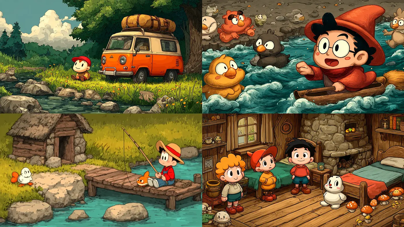 Whimsical and Playful Cartoon Aesthetic with a Charming Nostalgic Atmosphere - Midjourney sref style