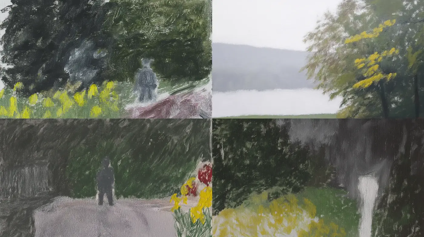 Gentle Pastoral Landscapes with Soft Brushwork and Muted Tones - Midjourney sref style