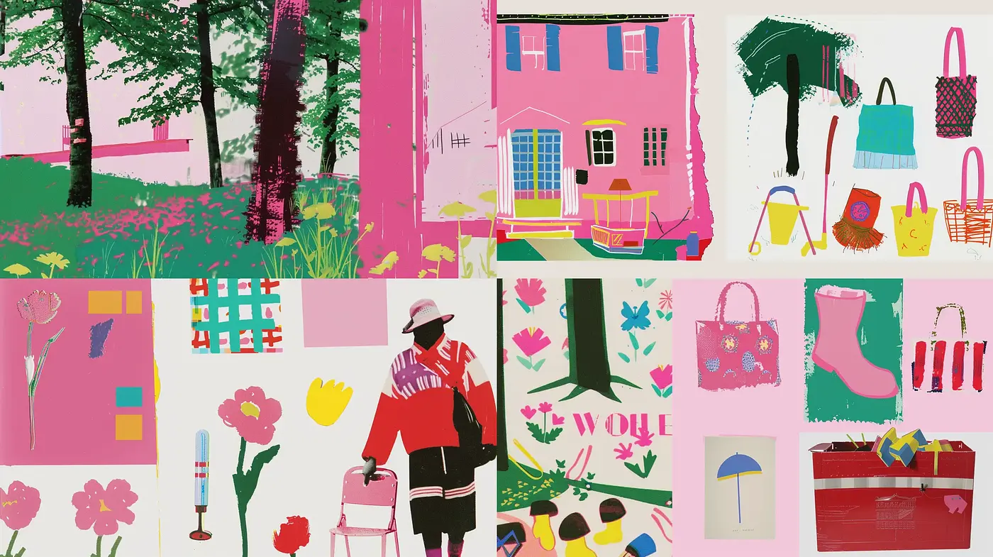 Whimsical Collage of Contemporary Pastels - Midjourney sref style