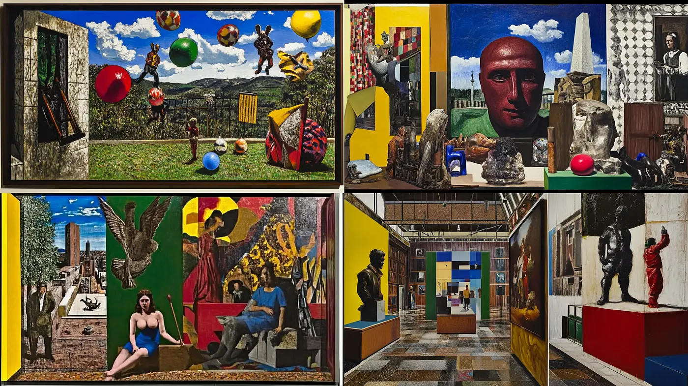 Eclectic Collage of Surrealistic and Classical Fusion - Midjourney sref style