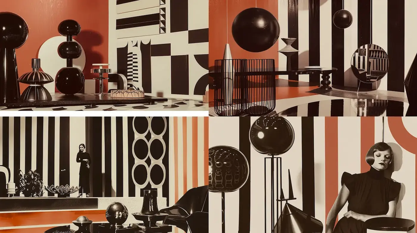 Mid-century modern design elegance with bold geometric contrasts - Midjourney sref style