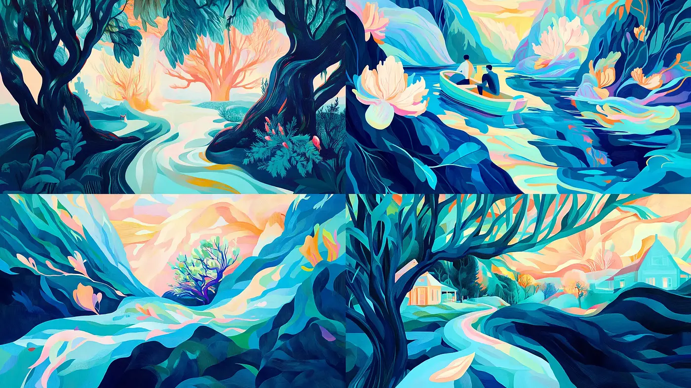 Serene Pastel Dreamscape in Expressionist Brushwork - Midjourney sref style