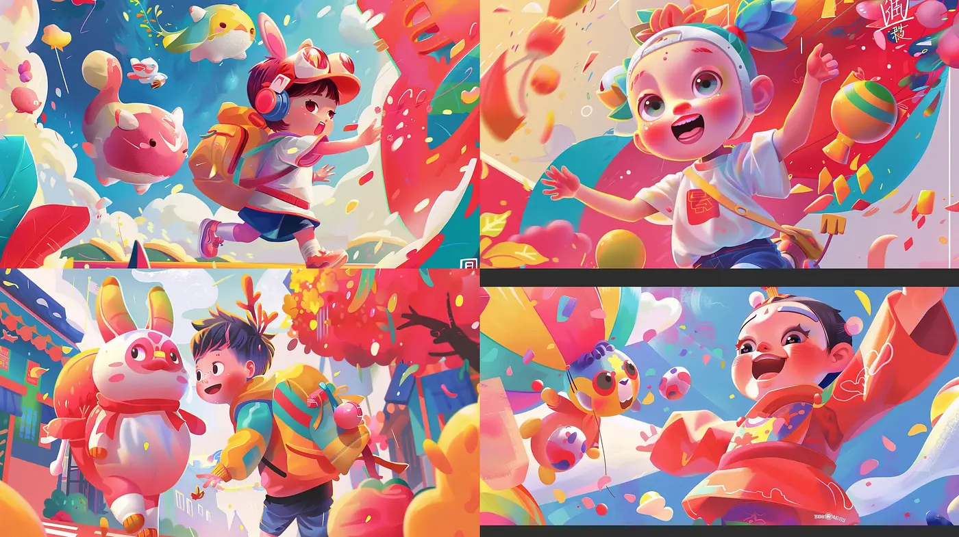 Whimsical Childhood Adventures in a Candy-Colored Dreamscape - Midjourney sref style