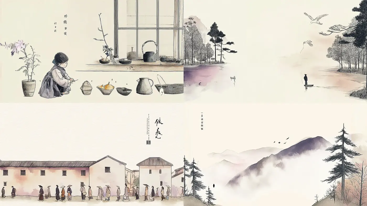 Harmonious Blend of Tranquility and Nature in Watercolor - Midjourney sref style
