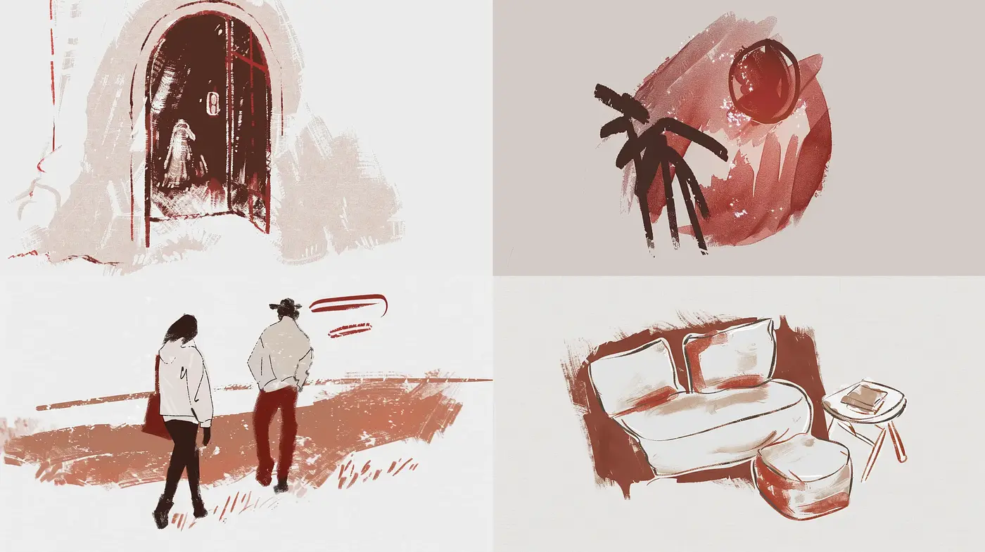 Warm Monochrome Washes in Contemporary Illustration - Midjourney sref style