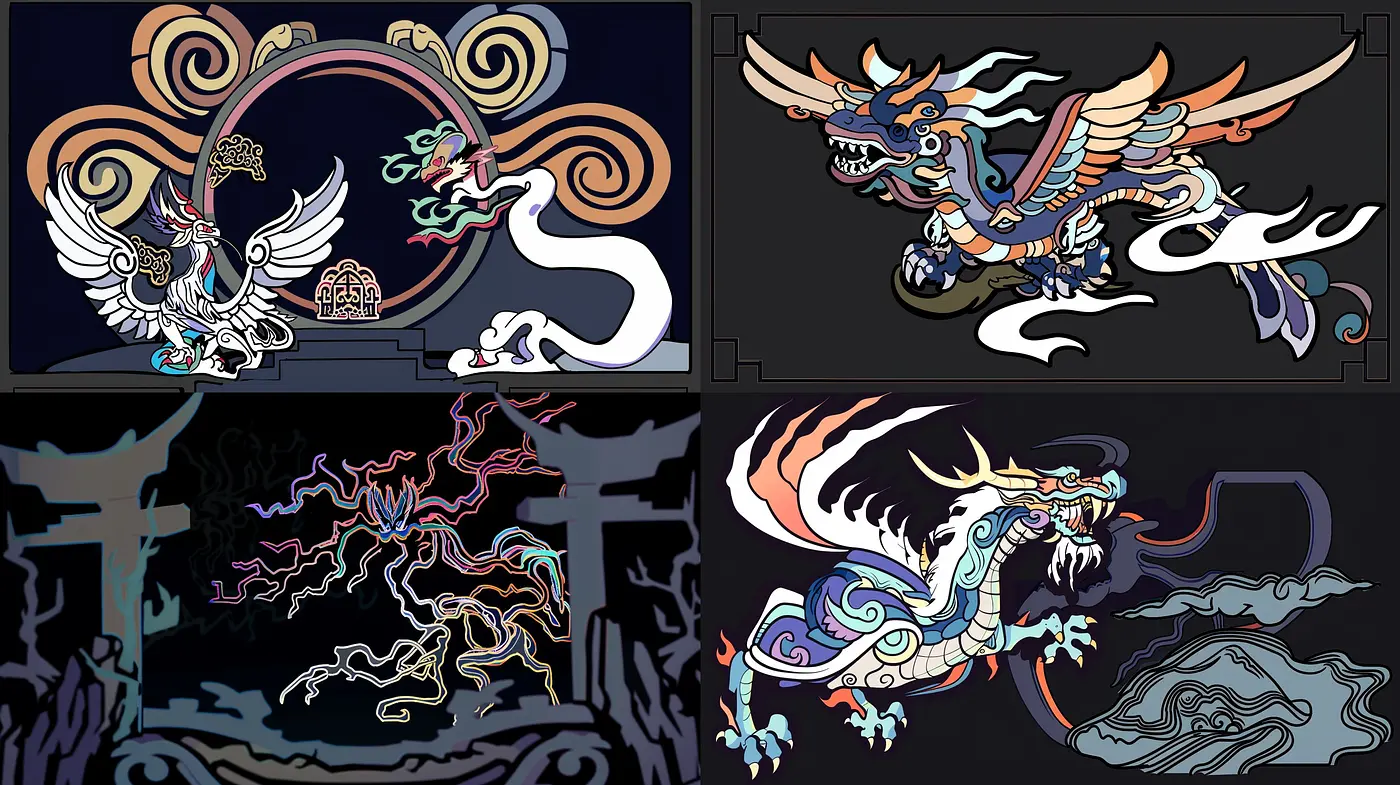 Ethereal Mythical Beasts in Stylized Eastern Art - Midjourney sref style
