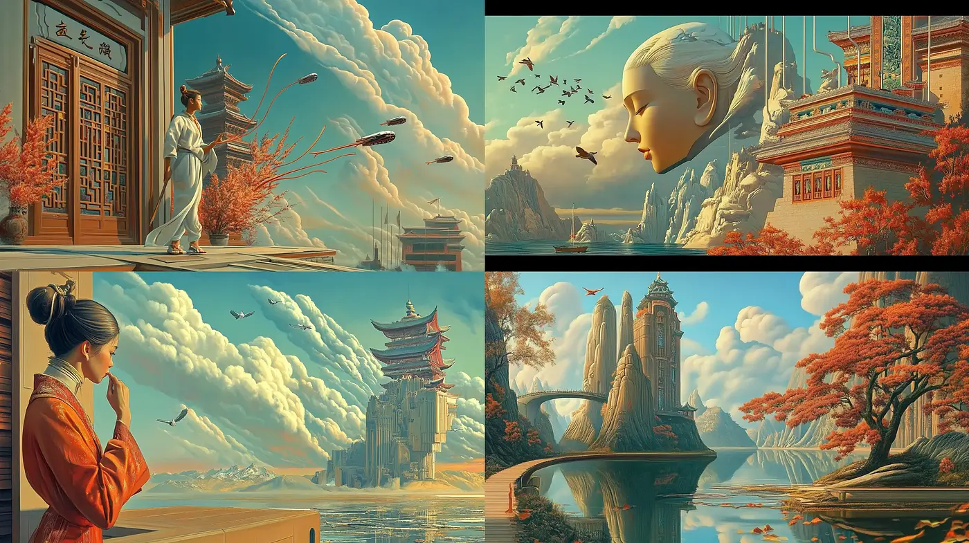 Serene Harmony: A Homage to Oriental Paintings and Digital Dreamscapes - Midjourney sref style