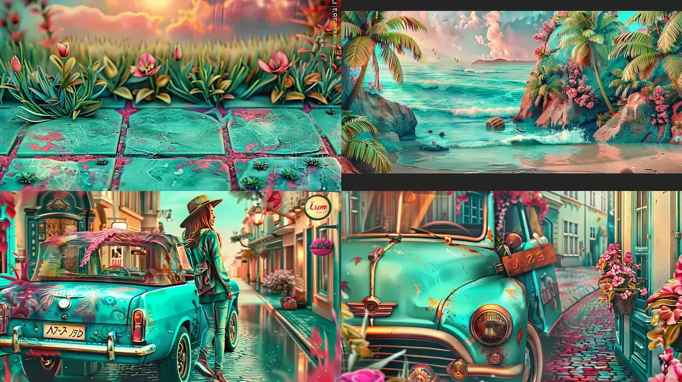 Vibrant Tropical Scenes with a Whimsical Touch - Midjourney sref style