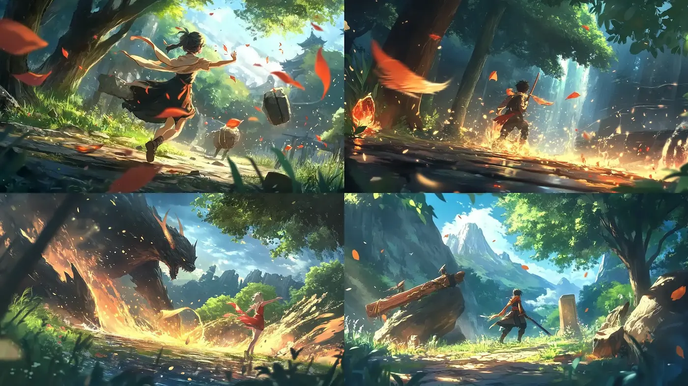Enchanted Forest Lightscape: A Harmonious Blend of Animation and Impressionist Inspirations - Midjourney sref style