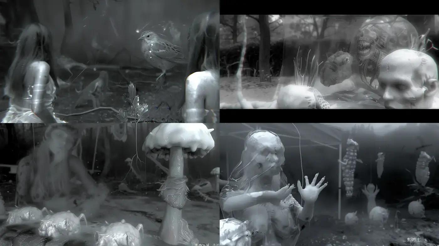 Eerie Surrealism with a Monochromatic Undertone - Midjourney sref style