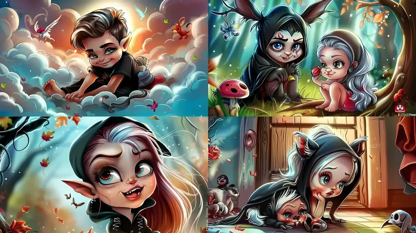 Charming Whimsical Illustrations with a Playful Narrative - Midjourney sref style