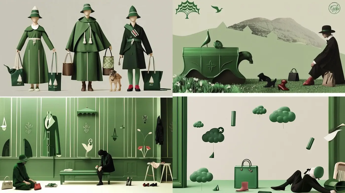 Monochromatic Elegance: A Medley of Green Hues and Vintage Sensibilities - Midjourney sref style