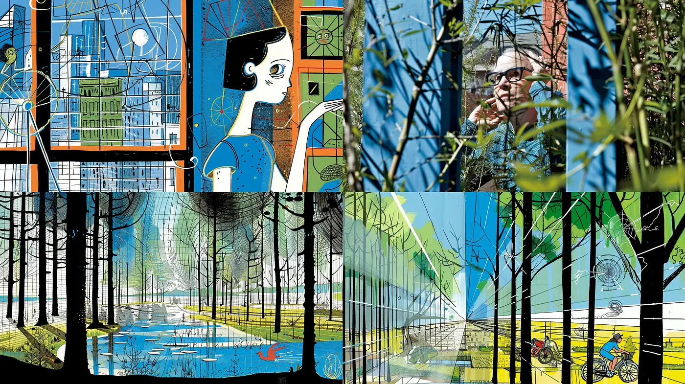 Vibrant Graphic Illustration with Stylized Nature and Geometric Forms - Midjourney sref style