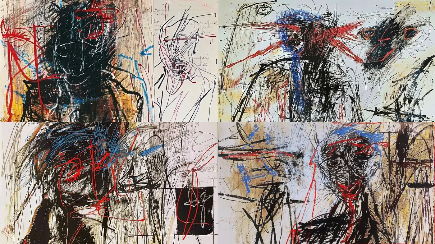 Abstract Expressionist Fusion with Energetic Linear Qualities - Midjourney sref style