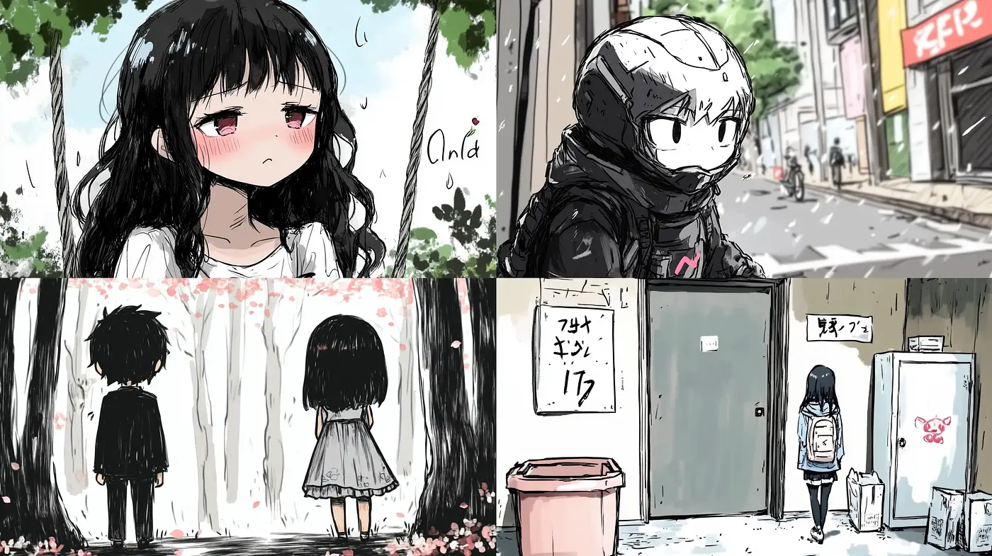 Melancholic Sketches with a Contemporary Anime Essence - Midjourney sref style