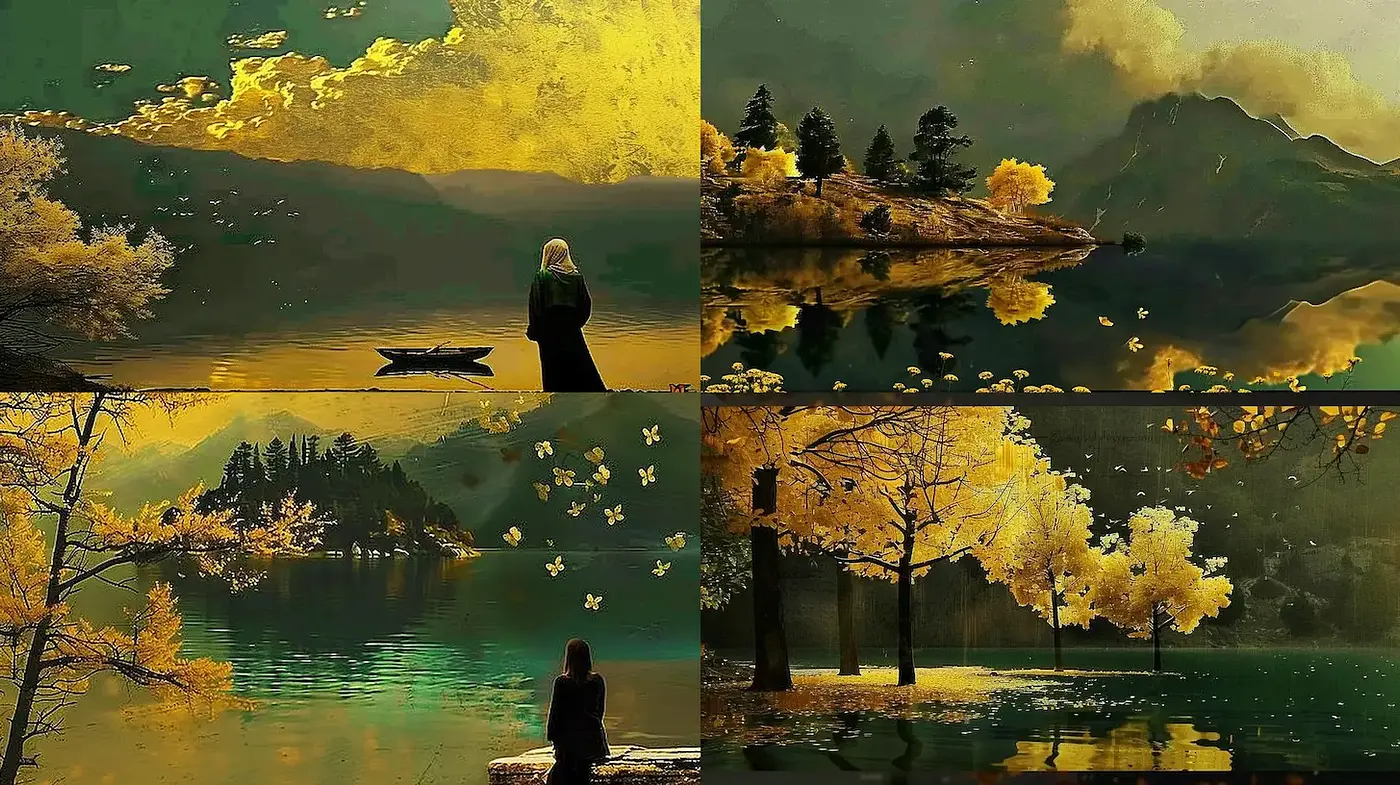 Serene and Enigmatic Autumn Landscapes Evoking Tranquility and Reflection - Midjourney sref style