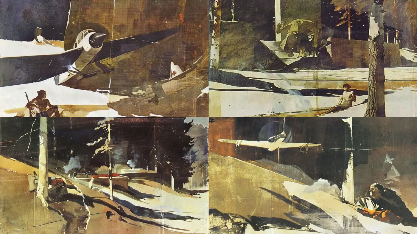 Sepia-Toned Vignettes of Dynamic Motion and Vintage Narrative - Midjourney sref style