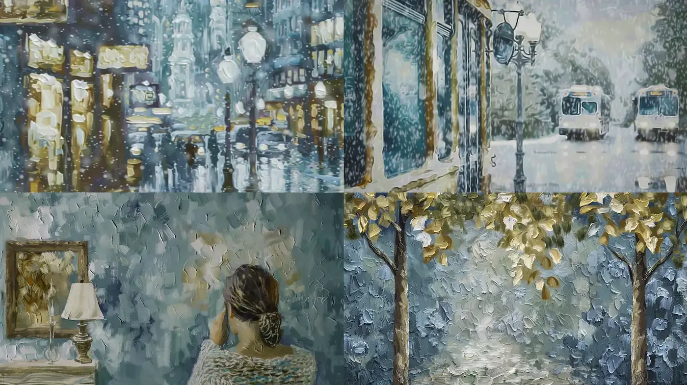Elegant and Textured Impressionistic Urban and Natural Scenes - Midjourney sref style