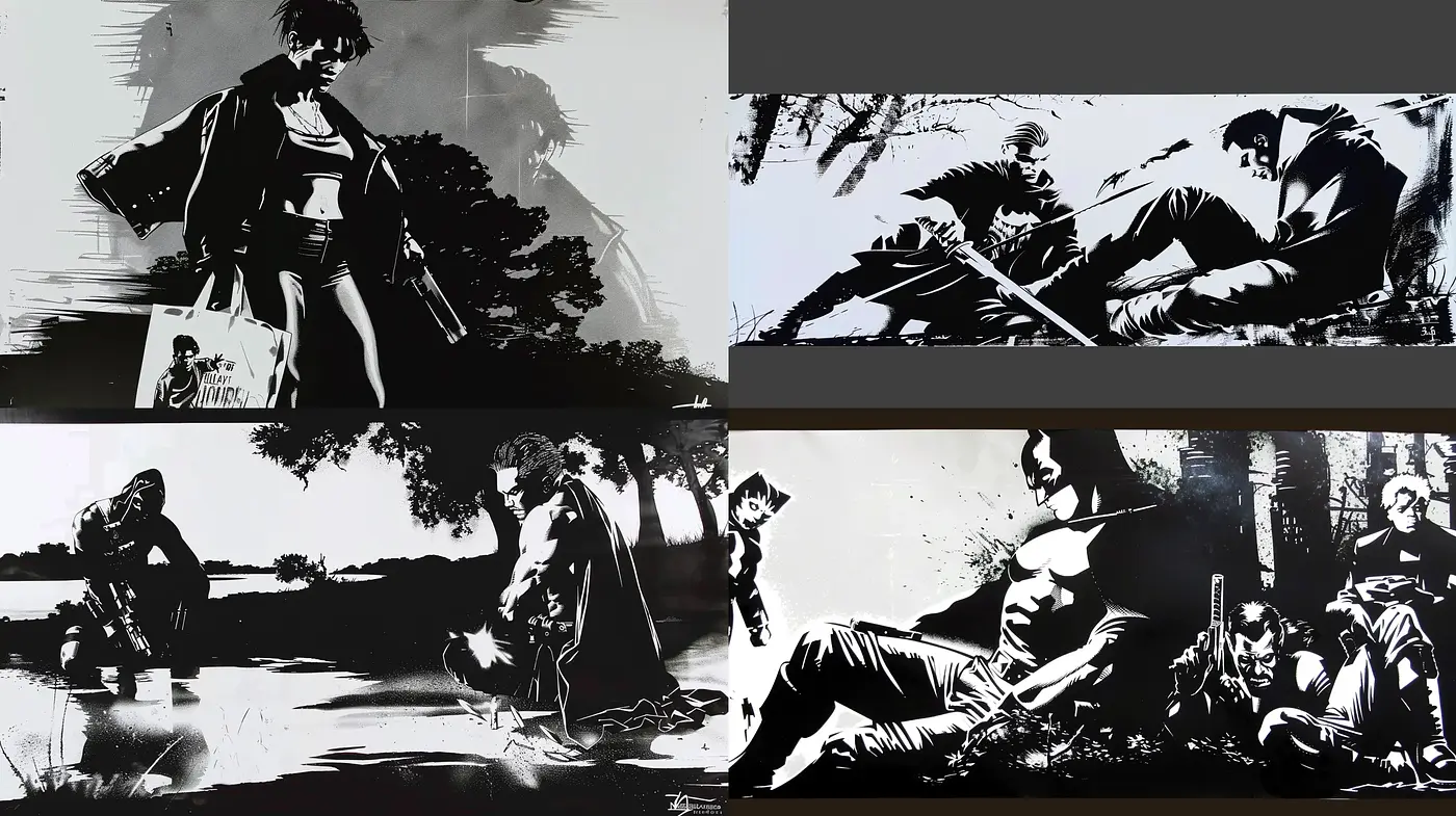 Monochromatic Ink-Wash Cinematic Visuals - Midjourney sref style