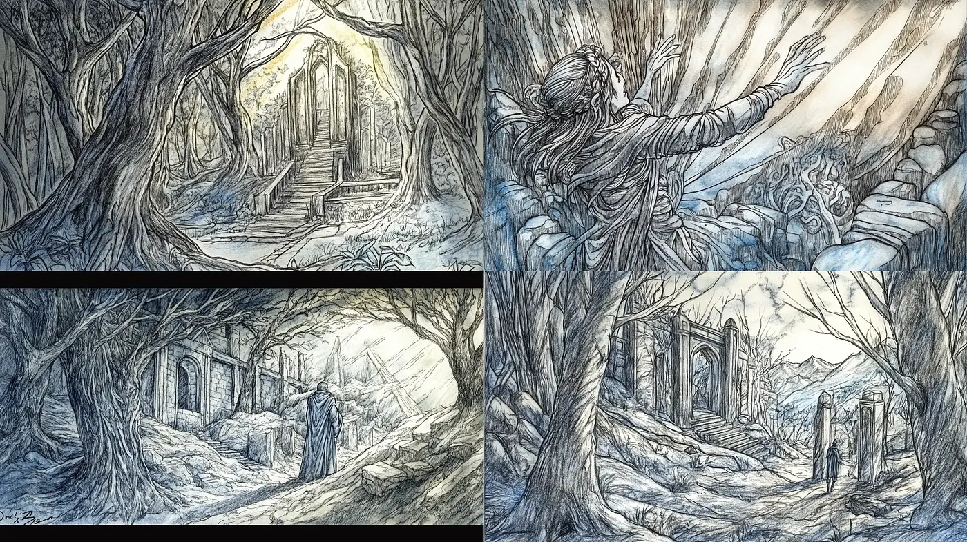Ethereal Gothic Woodland Sketches - Midjourney sref style