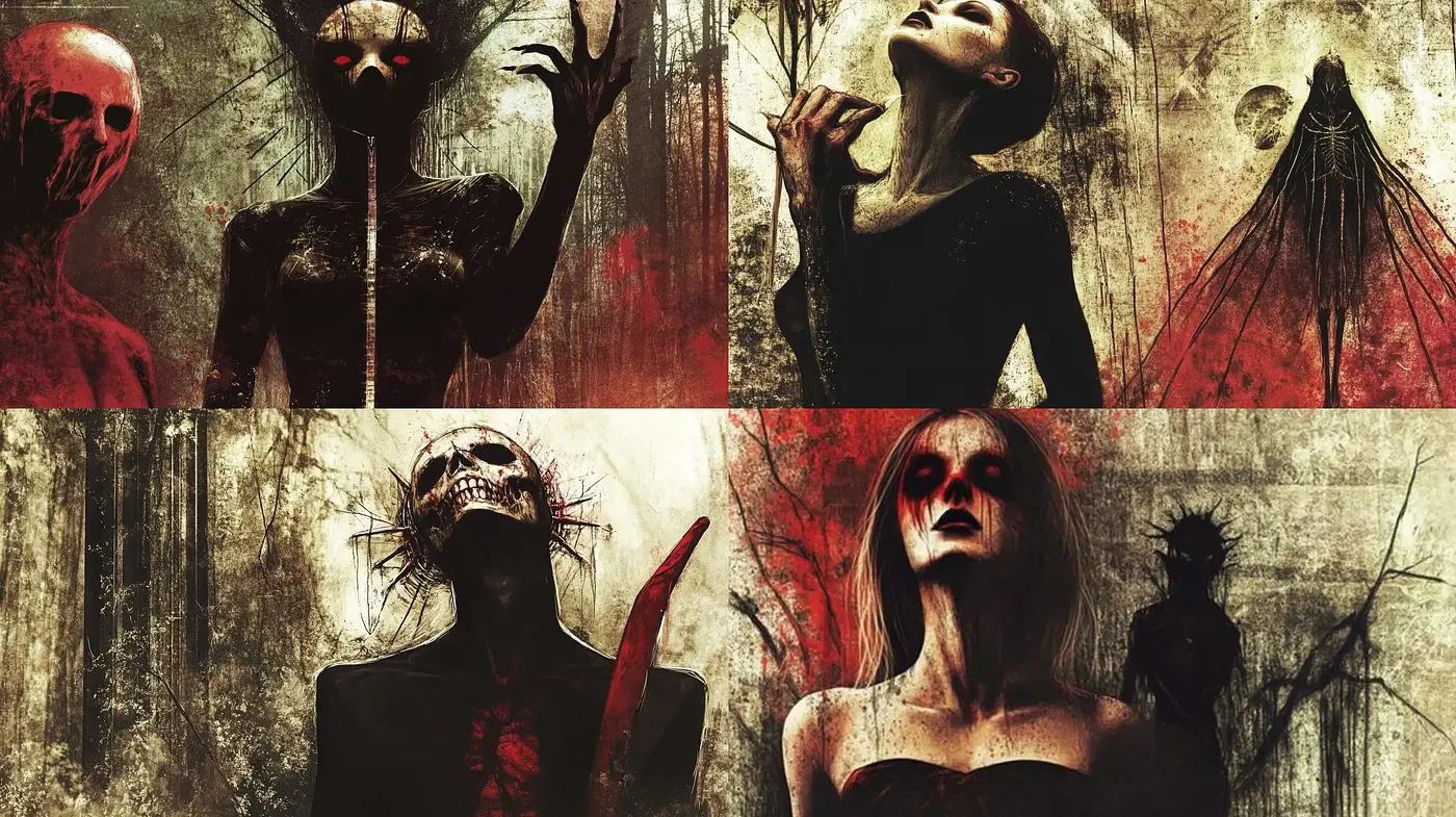 Gothic Elegance with a Sinister Red Accent - Midjourney sref style