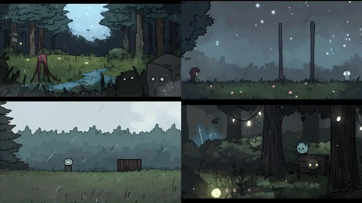 Mysterious and Playful Woodland Exploration with a Soft Aesthetic - Midjourney sref style