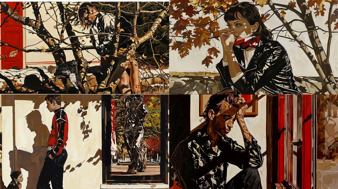 Sepia-toned Narrative Expressionism with Dramatic Shading and Bold Line Work - Midjourney sref style