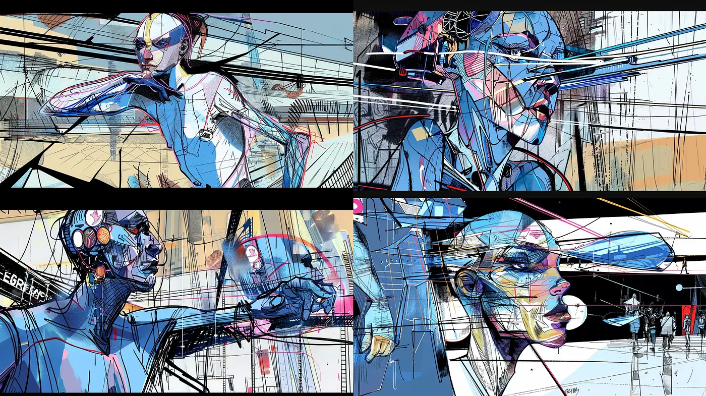 Dynamic Deconstructed Cyberpunk Portraits - Midjourney sref style